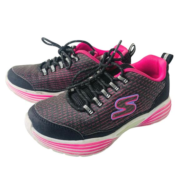 Skechers Size 1 Kids Girl's Luminators Luxe Sneakers Black Pink Athletic Shoes - Picture 1 of 10